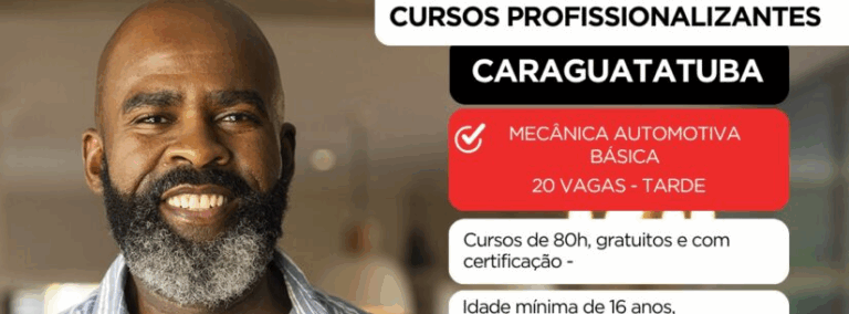 Estão abertas as inscrições para o curso gratuito de Mecânica Automotiva Básica em Caraguatatuba, com 20 vagas presenciais e certificação.